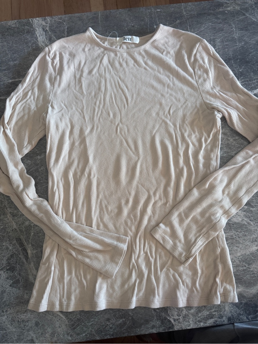 LETT ‘Montreal’ Ribbed Long Sleeve Crewneck Top - Cream, Women’s Large